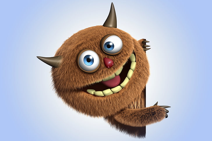 smiling brown monster illustration, monster, cartoon, character, funny, HD wallpaper