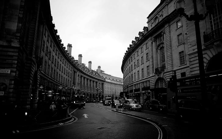 градски пейзаж, Лондон, град, улица, монохромен, HD тапет