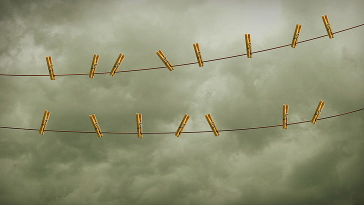 brown clips, the sky, rope, clothespins, HD wallpaper