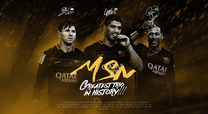MSN Messi Suarez Neymar, MSN Greatest Trio poster, Sports, Football, Messi, fcbarcelona, ​​neymar, suarez, fc barcelona, ​​msn, messisuarezneymar, trio, HD тапет