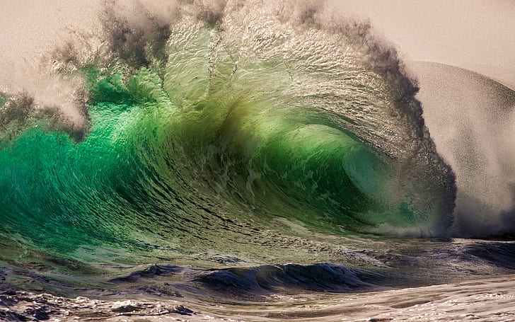 Зеленая океанская волна, океан, волна, зеленая волна, HD обои