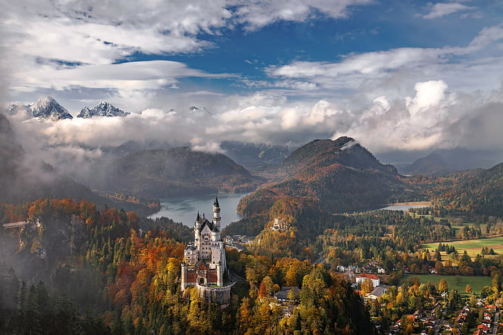 Jerman, kastil, pemandangan, pegunungan, Kastil Neuschwanstein, Wallpaper HD