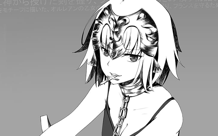 Jeanne (Alter) (Fate / Grand Order), Avenger (Fate / Grand Order), Fate Series, Fate / Grand Order, kort hår, animeflickor, svartvitt, kors, HD tapet