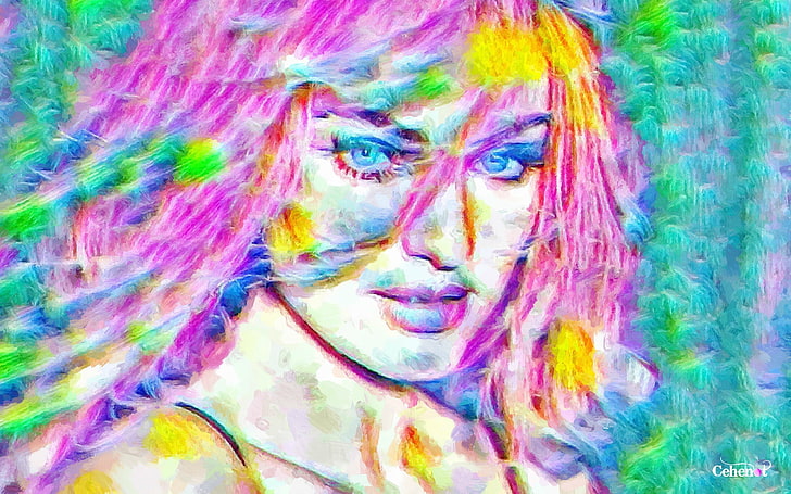 Candice Swanepoel, berwarna-warni, seni, model, kuning, cehenot, abstrak, wanita, gadis, hijau, lukisan, wajah, potret, pictura, pink, biru, Wallpaper HD