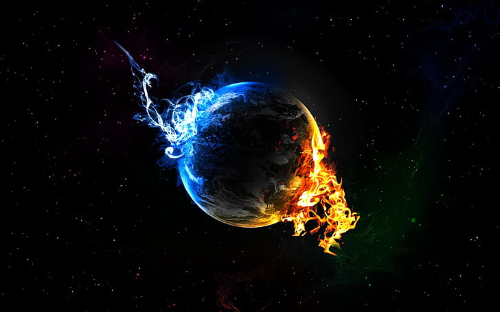 الكواكب المائية النار عناصر الأرض الفضاء الفن خلفية سوداء 2560x1600 الفضاء الكواكب HD الفن والماء والكواكب، خلفية HD