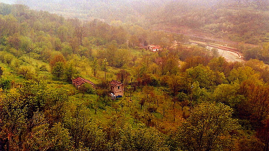 landscape, house, hillside, forest, HD wallpaper HD wallpaper