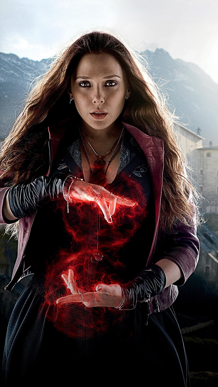 Scarlet Witch, film Marvel Avengers, Avengers: Age of Ultron, The Avengers, Scarlet Witch, Elizabeth Olsen, Wallpaper HD, wallpaper seluler
