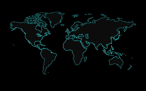 земля, неон, черный фон, карта мира, HD обои HD wallpaper