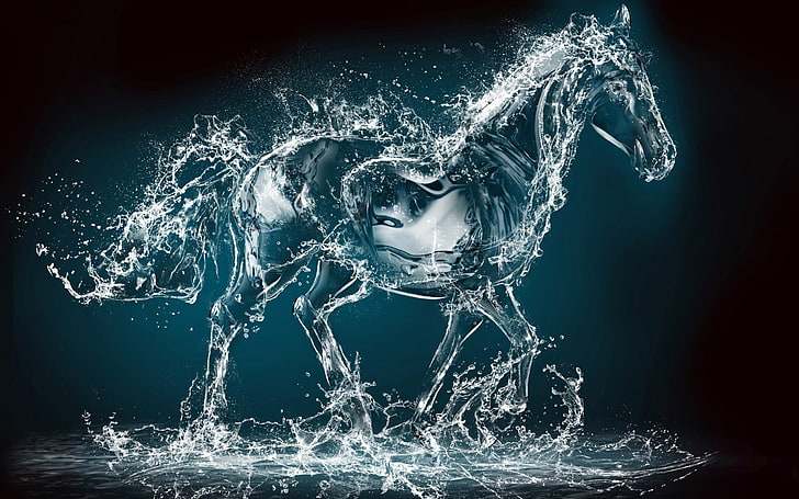 ilustrasi kuda jernih, kuda, air, karya seni, cairan, Wallpaper HD