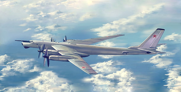 The sky, Figure, The plane, Flight, Bear, USSR, Art, Painting, Aviation, BBC, Bomber, Tupolev, Tu-95MS, Tu-95, 