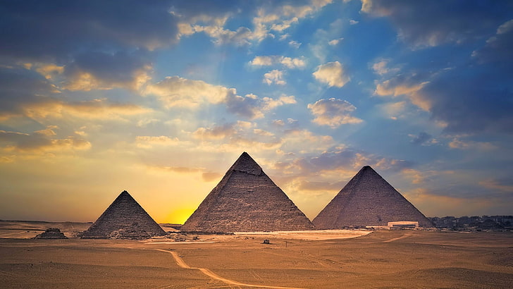 Las pirámides de Giza, Egipto, Egipto, pirámide, desierto, edificio antiguo, antiguo, paisaje, Fondo de pantalla HD
