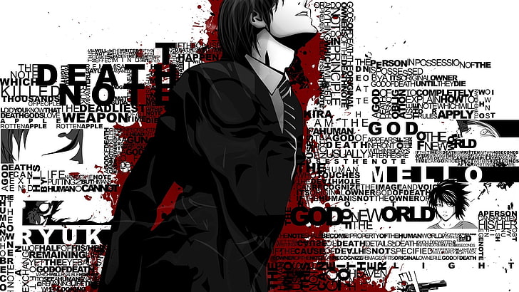 Death Note fond d'écran, typographie, Death Note, garçons d'anime, coloriage sélectif, anime, Fond d'écran HD
