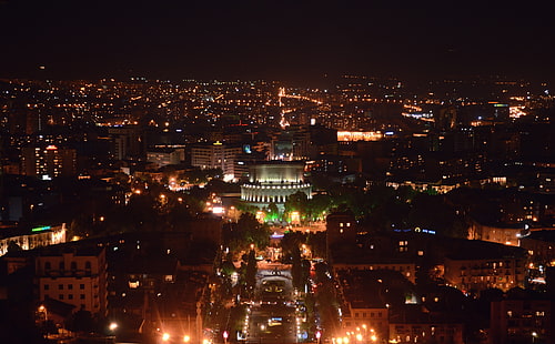 Armenia, Yerevan, At Night, aerial photo of city at night, City, armenia, yerevan, beautiful, night, light, photo erevan, edgar.v, opera, HD wallpaper HD wallpaper