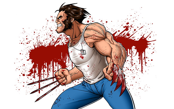 Fondo de pantalla de Wolverine, Wolverine, X-Men, manchas de sangre, Fondo de pantalla HD