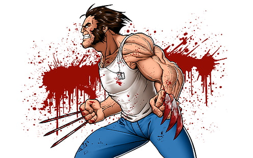 Fondo de pantalla de Wolverine, Wolverine, X-Men, manchas de sangre, Fondo de pantalla HD HD wallpaper