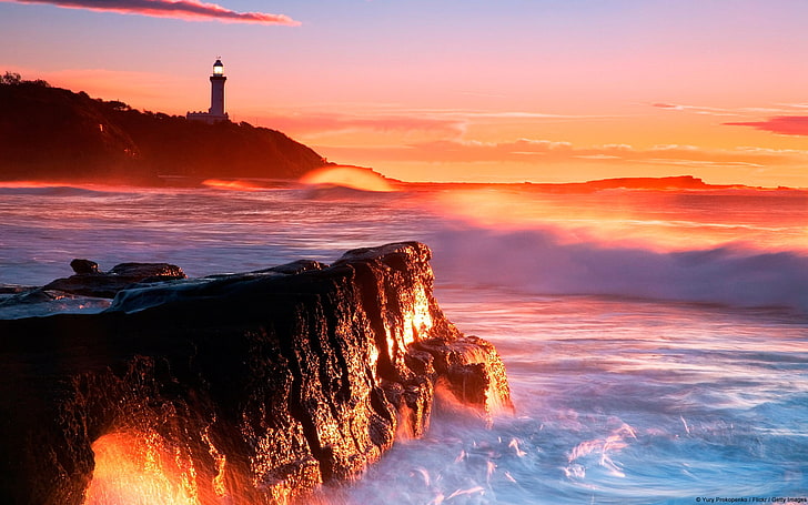 Nora Lighthouse Soldaten Beach Australia-natürlichen l .., Wellen des Ozeans, HD-Hintergrundbild