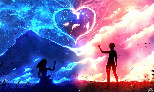 Аниме, Оригинал, Мальчик, Девочка, Сердце, Любовь, Оригинал (Аниме), HD обои HD wallpaper