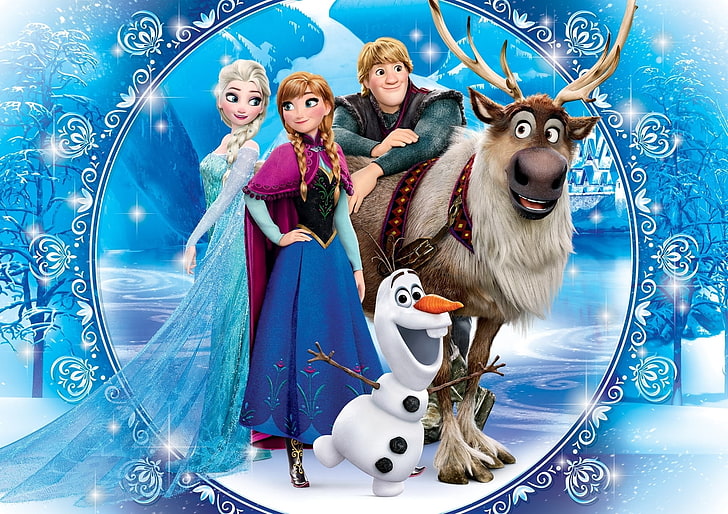 Frozen (2013), афиша, Анна, кино, Эльза, Ярна, зима, Олаф, белый, замороженный, принцесса, Дисней, синий, HD обои