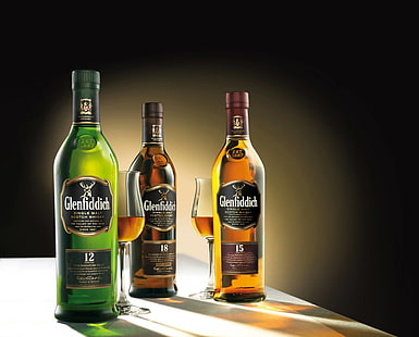 Glenfiddich liquor bottles, Food, Whisky, HD wallpaper HD wallpaper