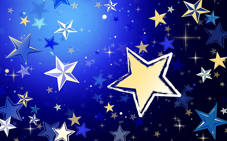 white and blue star wallpaper, stars, background, shape, size, HD wallpaper