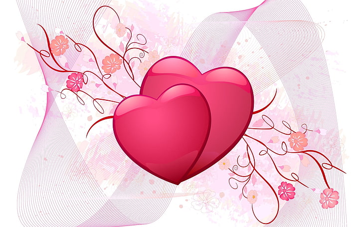 pink heart digital wallpaper, heart, love, couple, drawing, flutter, HD wallpaper