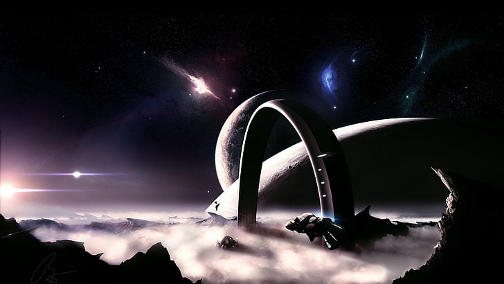 Digitale Tapete des Online-Spiels 3D, Raum, Raumschiff, Planet, HD-Hintergrundbild