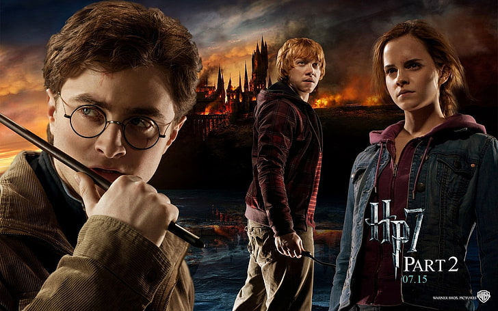 Fond d'écran de la deuxième partie de Harry Potter, Harry Potter, Harry Potter et les reliques de la mort: deuxième partie, Harry Potter et les reliques de la mort, Hermione Granger, Ron Weasley, Fond d'écran HD