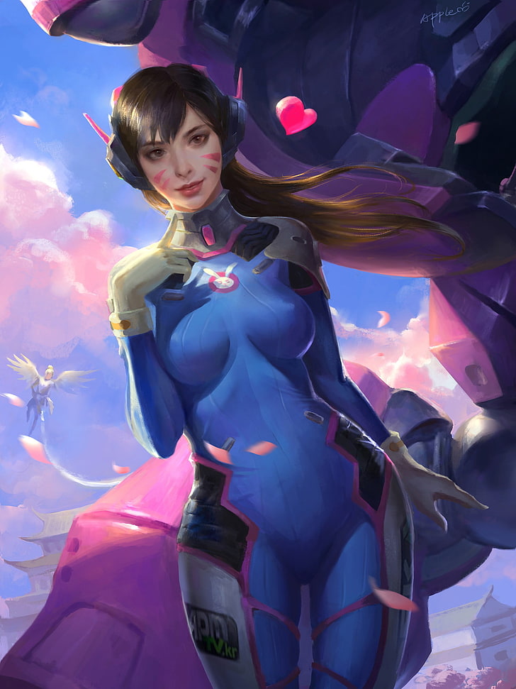 brown haired woman painting, Overwatch, D.Va (Overwatch), HD wallpaper