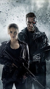 Terminator Genisys Magazine 2015, pria dan wanita memegang wallpaper film senapan, Film, Film Hollywood, hollywood, terminator genisys, Wallpaper HD HD wallpaper