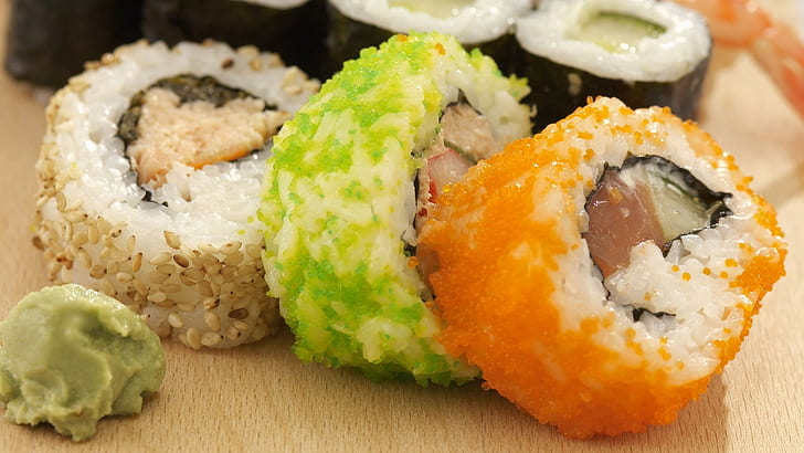 Japanese cuisine, Sushi, Caviar, Wasabi, Colors, Allsorts, HD wallpaper