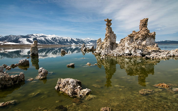 Landschaft, See, Salzseen, Kristall, Felsen, Kalifornien, Berge, HD-Hintergrundbild