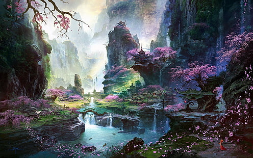 krajobraz, orientalny, drzewa, Tapety HD HD wallpaper