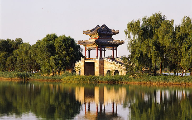 The West Bund Of The Summer Palace Pekin, architektura, beijingchina, jeziora, fotografia, refleksje, summerpalace, woda, Tapety HD