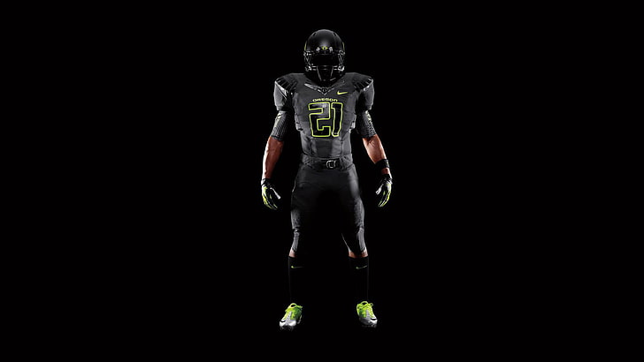 черна футболна фланелка, жълта, черна, американски футбол, Nike, Ню Орегон Nike Pro Combat униформи, HD тапет
