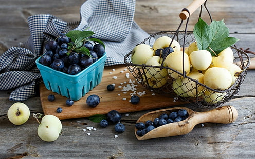 Apel Buah Plum Blueberry Berry, apel, plum, buah, blueberry, beri, Wallpaper HD HD wallpaper