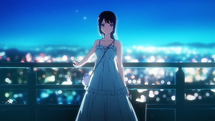 черноволосая девушка-аниме в синем платье, ХибикеЭуфониум, Кусака Рейна, HD обои