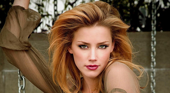 Amber Heard Pretty Face เสื้อแขนยาวผู้หญิงสีเบจหนังอื่น ๆ ได้ยินสีเหลืองอำพัน, วอลล์เปเปอร์ HD HD wallpaper