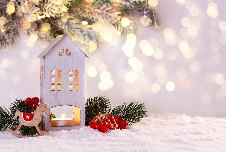 冬、雪、雪片、新年、クリスマス、幸せ、メリークリスマス、クリスマス、装飾、 HDデスクトップの壁紙
