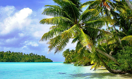 Tropical Isls, nice, white, beachescape, blue, clouds, beaches, landscape, tropical islands, isle, islands, nature, HD wallpaper HD wallpaper
