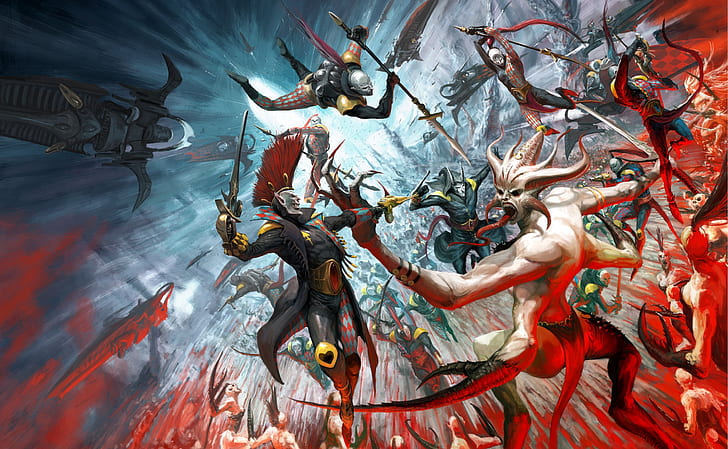 chaos, eldar, demons, Warhammer 40 000, harlequins, Slaanesh, Keeper of Secrets, HD wallpaper