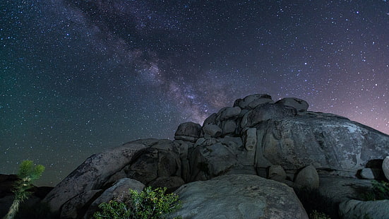 estrellas, rocas, noche estrellada, vía láctea, láctea, noche, cielo nocturno, Fondo de pantalla HD HD wallpaper