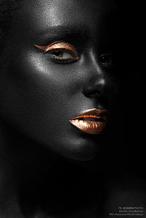 czarne tło, twarz, kobiety, wybiórcze kolorowanie, wyświetlanie portretów, oczy, czerwona szminka, fotografia, malowanie twarzy, makijaż, Nikita Kobrin, Oleg Kobrin, Tapety HD HD wallpaper