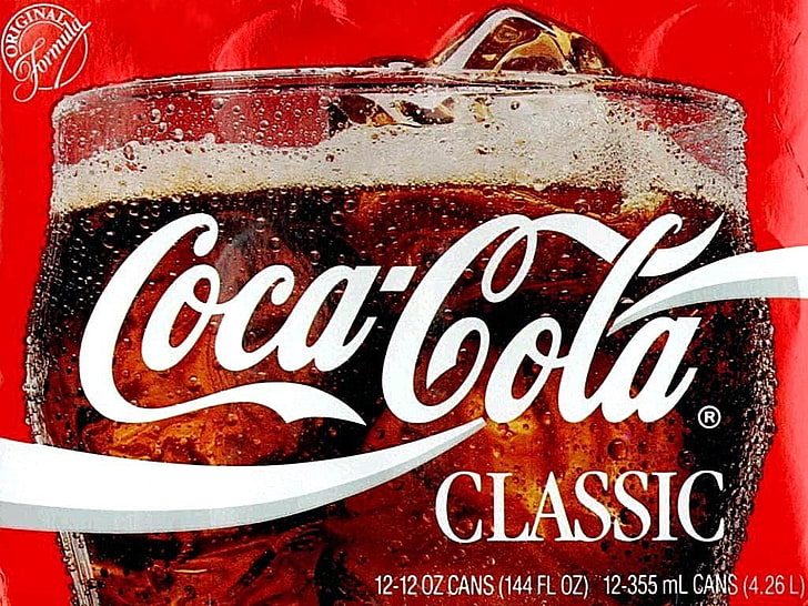 Coca-Cola klassische Tapete, Produkte, Coca Cola, Werbung, Trinken, Glas, Eiswürfel, HD-Hintergrundbild