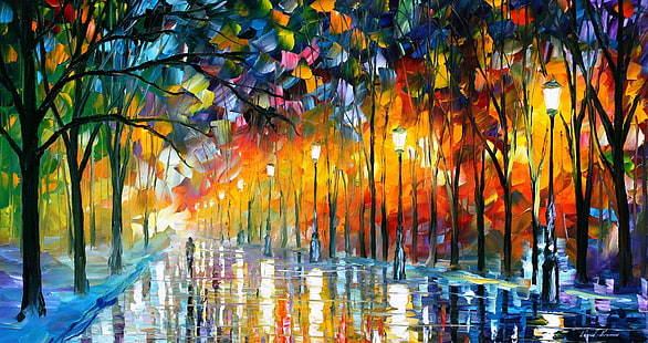 afremov, sztuka, artysta, kolor, leonid, światło, magia, olej, malarstwo, drzewo, Tapety HD HD wallpaper