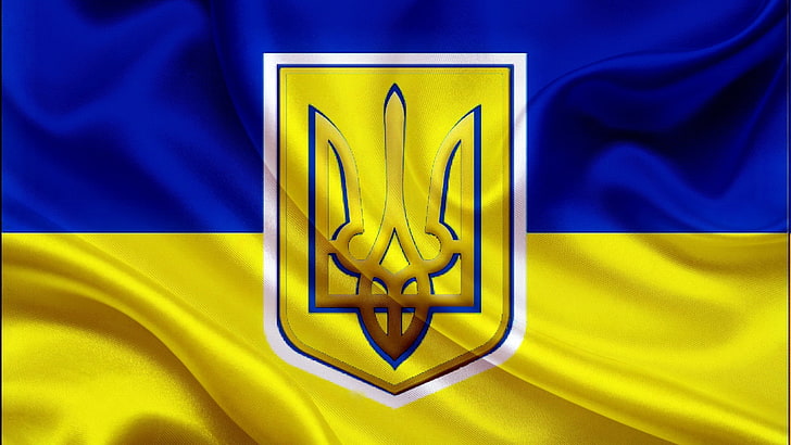 син и жълт флаг, флаг, Украйна, тризъбец, HD тапет