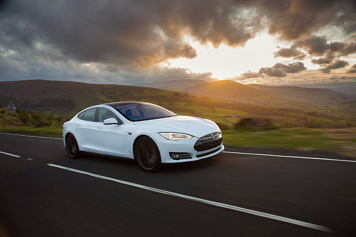 white, Tesla, Model S, P85, HD wallpaper