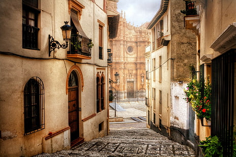 Cádiz, Spanien, Cádiz, Spanien, Stadt, Häuser, Gebäude, Fenster, Türen, Kathedrale, Straße, Straße, HD-Hintergrundbild HD wallpaper