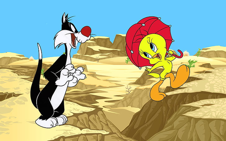 Tweety Bird And Sylvester Cat Cartoon Desert Scenery Picture Desktop Wallpaper Hd Free Download 2560×1600, HD wallpaper