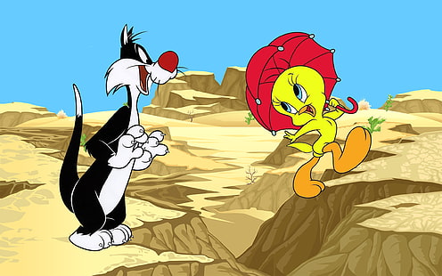 Tweety Bird and Sylvester Cat Cartoon Desert Scenery Picture Desktop Wallpaper Hd Безплатно изтегляне 2560 × 1600, HD тапет HD wallpaper