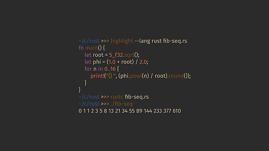 programming, syntax highlighting, Fibonacci sequence, code, rust, HD wallpaper HD wallpaper